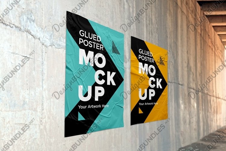 Glued and Crumpled Poster Mockup with Shadow Overlay example image 1