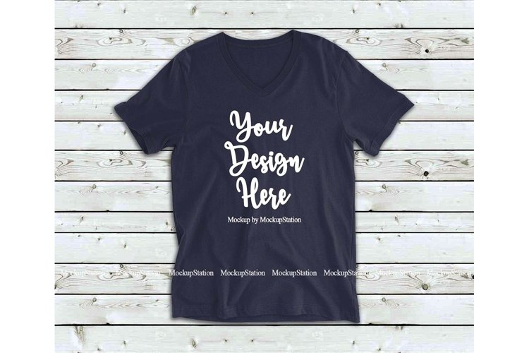 Navy Shirt Mock Up, Bella Canvas 3005 V-Neck Tshirt Mockup example image 1