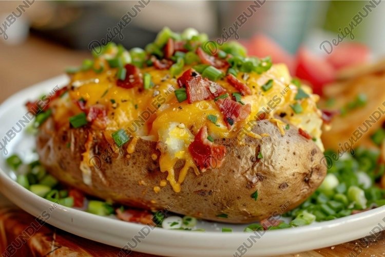 Serving baked potato with green herbs. Generate ai