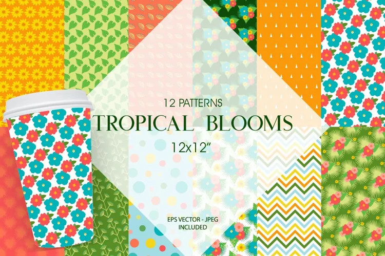 Tropical Blooms Pattern collection, vector ai, eps and