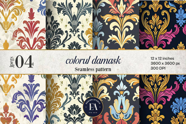 Colorful Damask Pattern | Vintage Ornate Floral Design