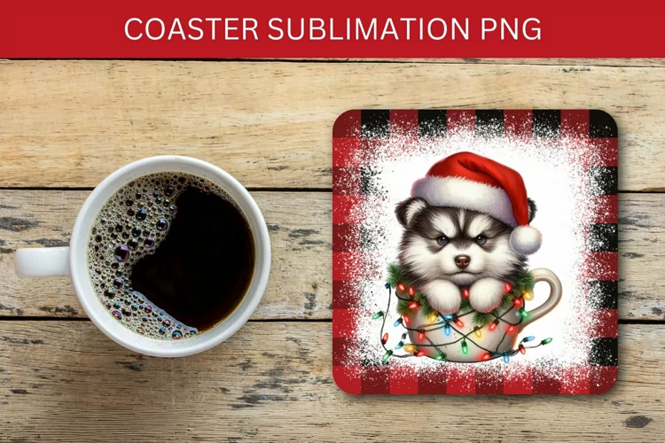 square coaster - puppy in the mug