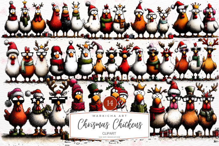 Christmas Chickens Clipart