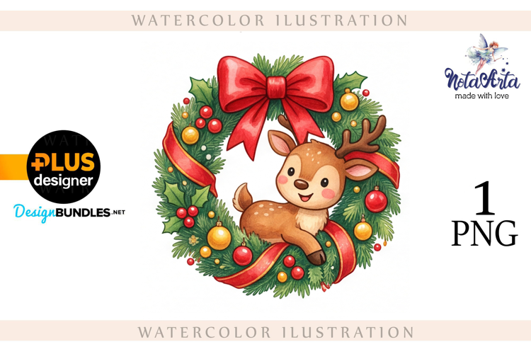 Christmas deer watercolor illustration