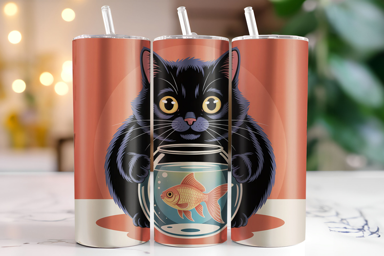 Black Cat Tumbler Wrap | Sublimation | Tumblers