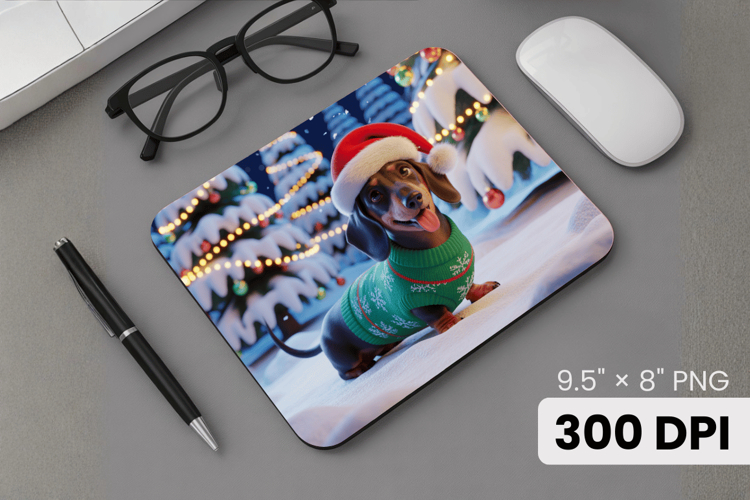 Winter Dog Christmas PNG, Icy Tree Mouse Pad Design