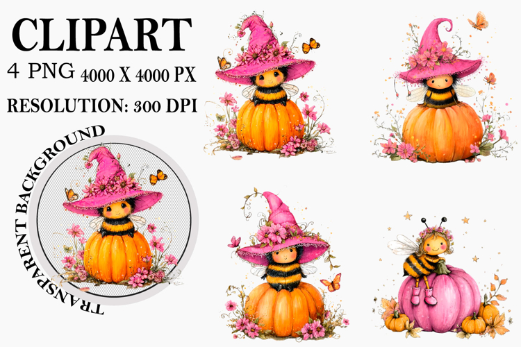 Whimsical Halloween Bee Clipart Watercolor PNG