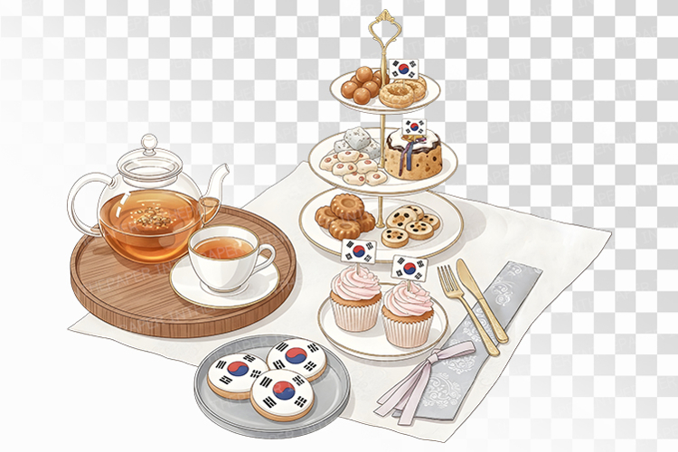 Korean Dessert Tea Tray Elegant Plating PNG Independence
