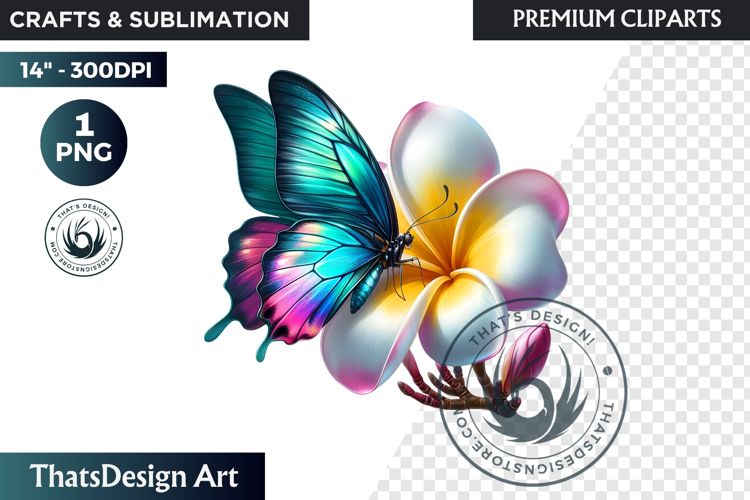 Tropical Butterfly & Flower Clipart: Vibrant floral PNG