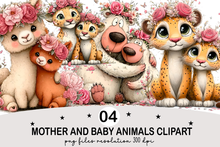 Mother and Baby Animals Clipart Watercolor png