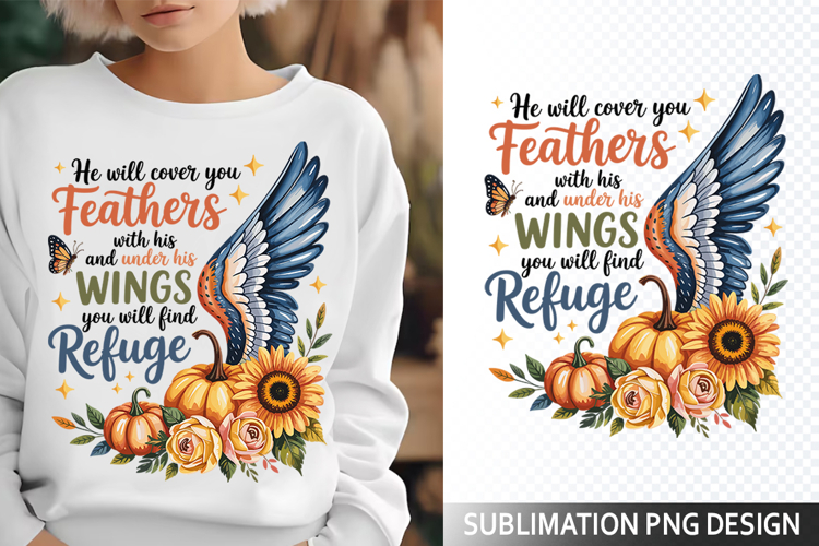 He will cover you Sublimation Design - Christian Png