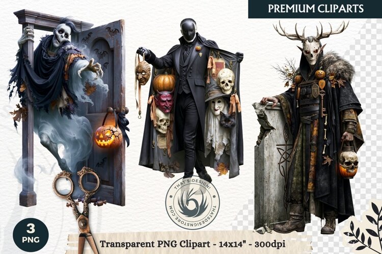 Hollow Eve Procession Halloween Clipart, Horror characters example image 1