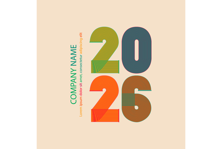 Retro cover with colorful 2026 number on beige background