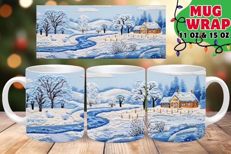 Winter Embroidered 3D Snowman Joy 11oz Mug example image 1