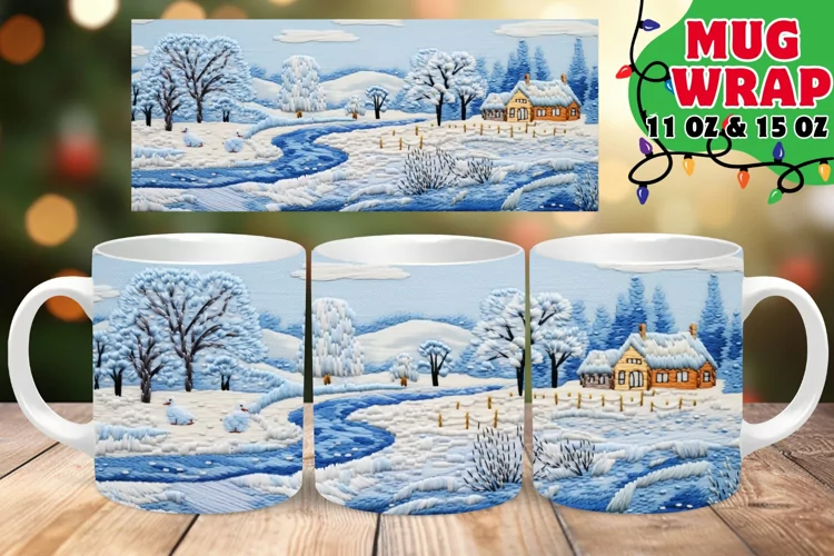 Winter Embroidered 3D Snowman Joy 11oz Mug