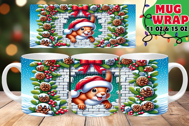 3D Christmas Wall Play Mug Wrap 11oz Sublimation example image 1