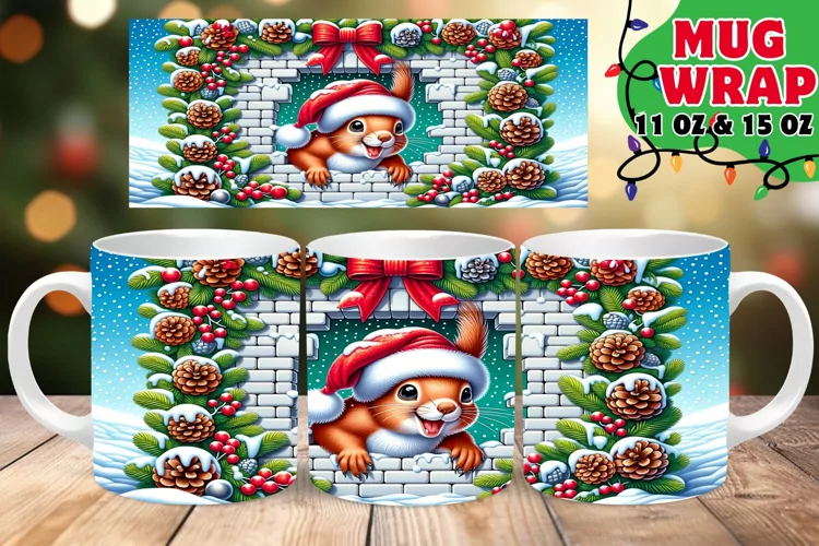 3D Christmas Wall Play Mug Wrap 11oz Sublimation