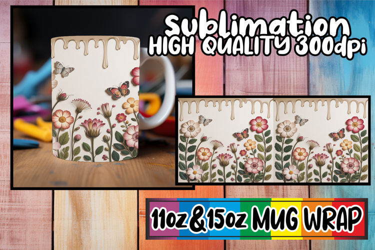 Inspired dreams sublimation mug wrap, 3D Flowers