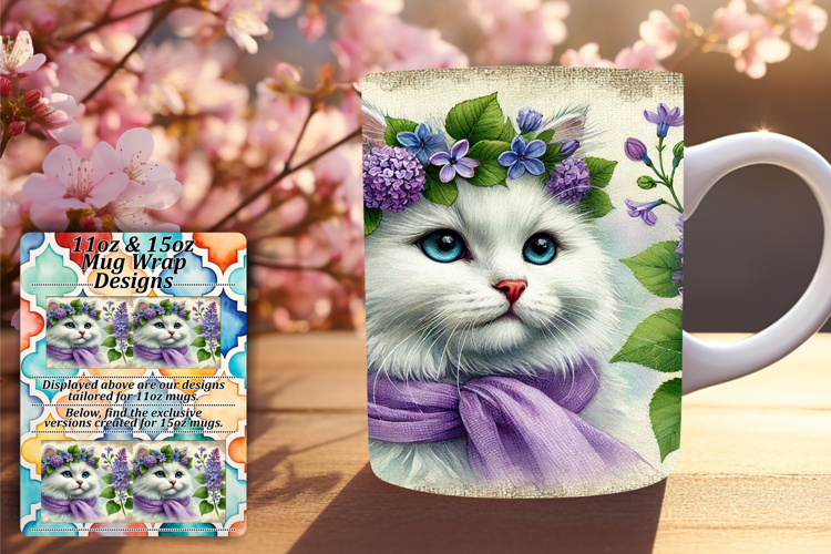 Elegant 11oz Mug Wrap Png Template , Cute Cat