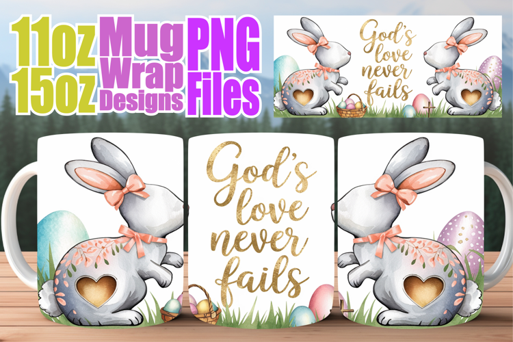 Inspiring sunsets 11oz 15oz sublimation wrap, Easter Bunny