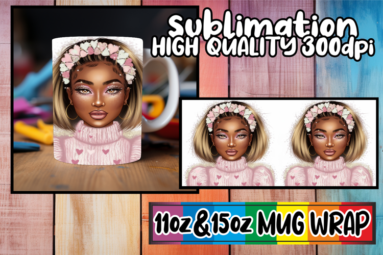 Serene sunsets 11oz 15oz sublimation wrap, Afro Girl