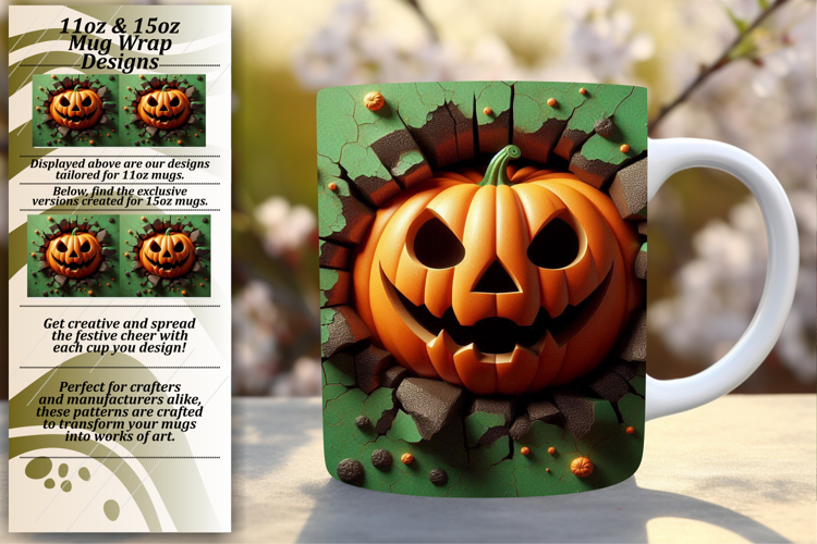 Lovely 11oz Mug Wrap Png Template , 3D Pumpkin example image 1