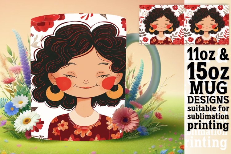 Artistic Woman and Flowers Mug Wrap Design 11oz/15oz