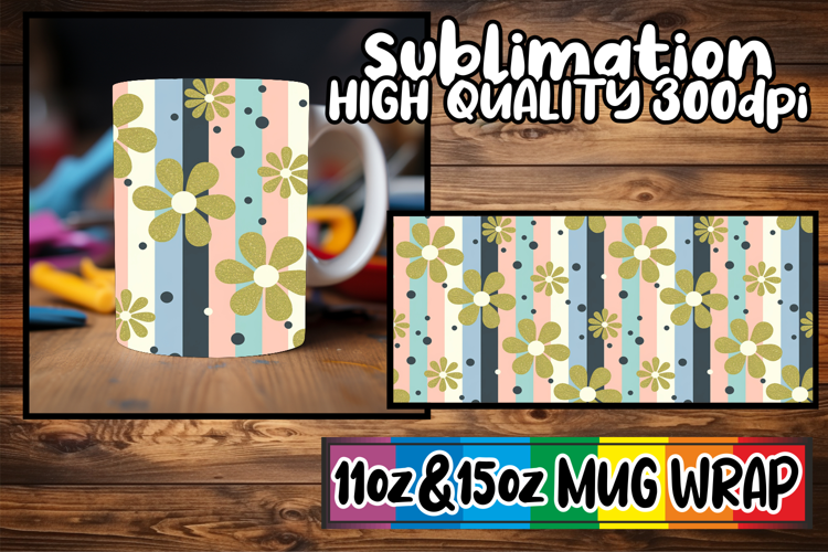 Unique sunsets 11oz 15oz sublimation wrap, Gold Flower