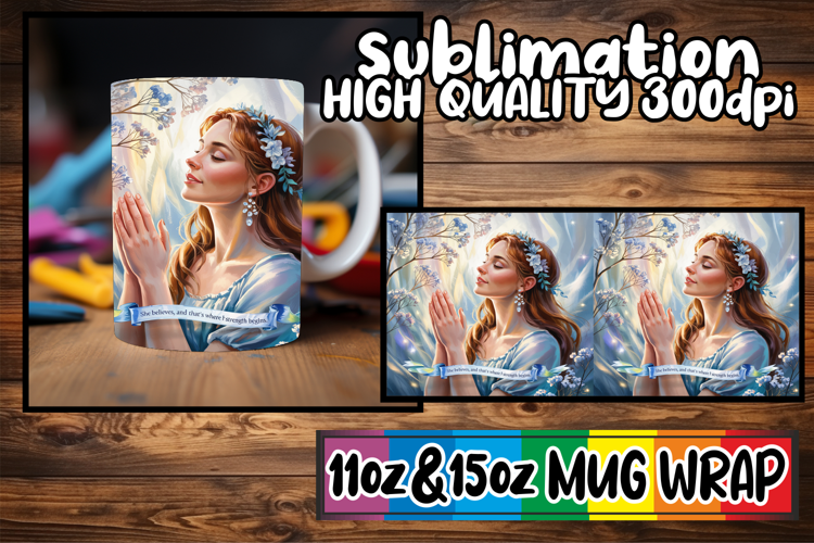 Enchanting thoughts sublimation mug wrap, Praying Woman
