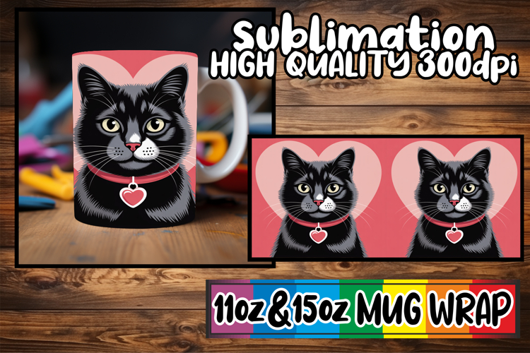 Refreshing moments sublimation mug wrap, Valentines Cat