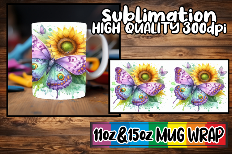 Amazing vibes sublimation 11oz 15oz mug wrap, Butterfly