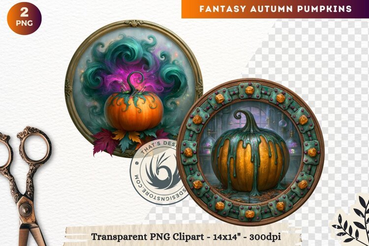 Fantasy Autumn Pumpkins Dark Gothic Clipart sublimation example image 1