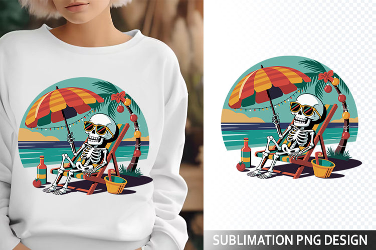 Funny Summer Skeleton Illustration - Sublimation PNG Design
