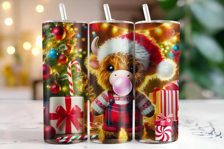 Christmas Highland Cow Tumbler Wrap | Sublimation | Tumblers