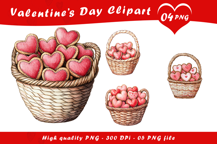 Valentine Heart Cookies Basket Clipart PNG