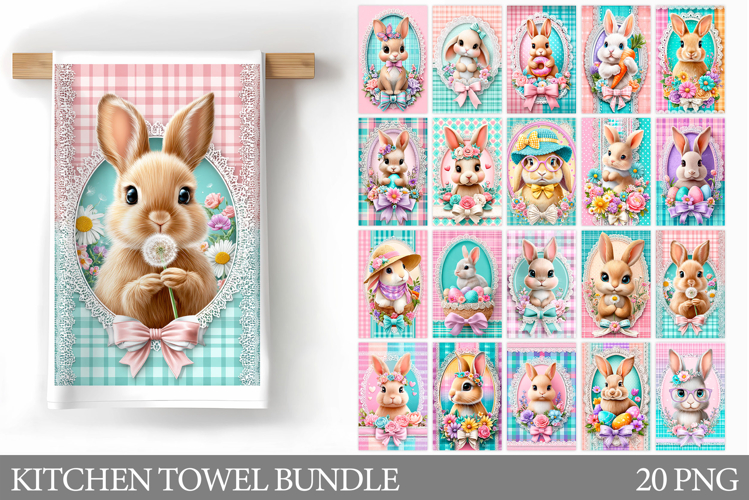 Spring Bunny Kitchen Towel Bundle. Spring Bunny Sublimation