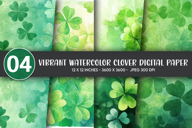 Vibrant Watercolor Clover Digital Paper
