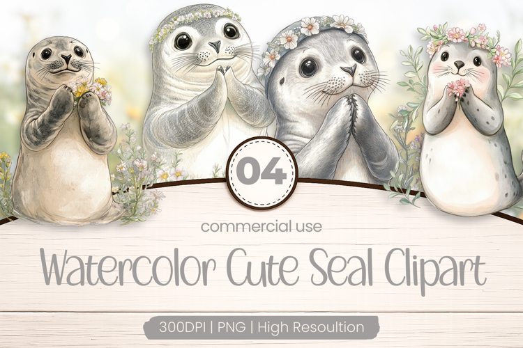 Watercolor Cute Seal Clipart PNG