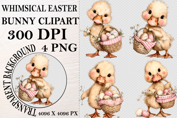 Whimsical Bunny Easter Clipart, Watercolor Easter Bunny PNG