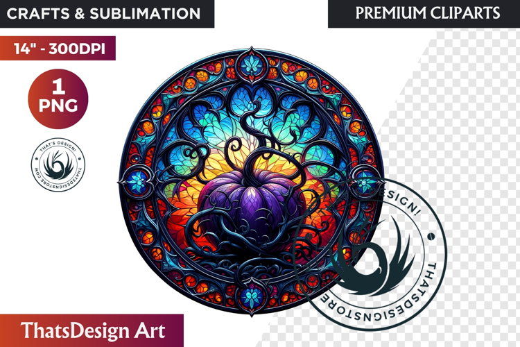 Halloween Gothic stained Glass Pumpkin Clipart