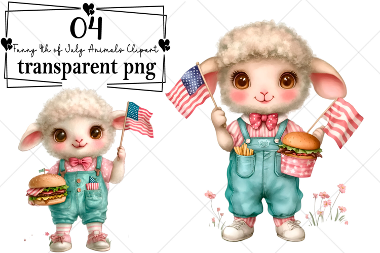 Funny 4th of July Animals Clipart Watercolor PNG