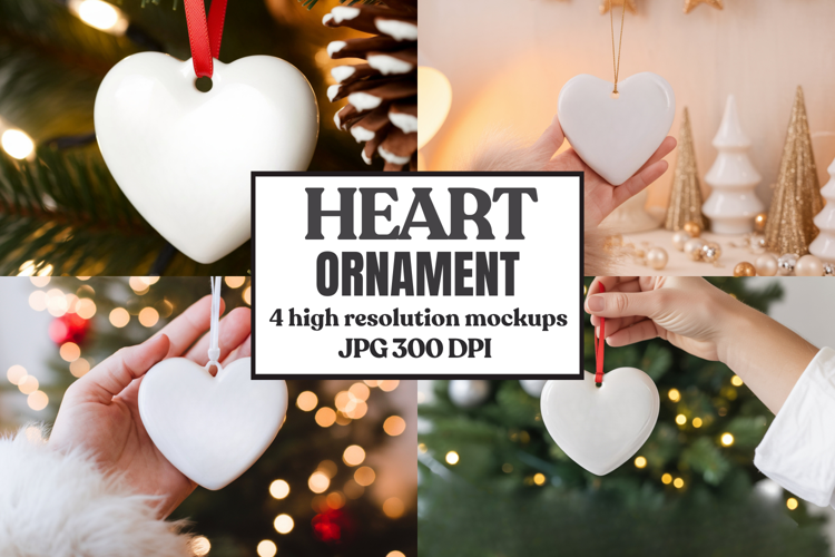 Christmas Heart Ornaments Mockup | Hanging Glass Heart Ornam