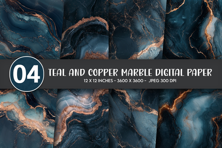 Teal and Copper Marble Digital Paper