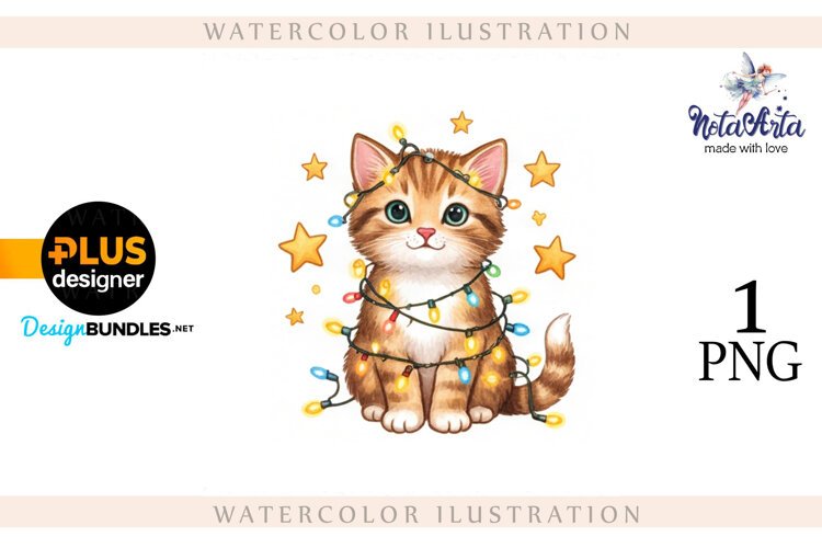 Christmas Kitten in Watercolor Style example image 1