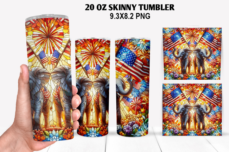 Elephant Skinny Tumbler 20oz Wrap Design,4th of july Tumbler