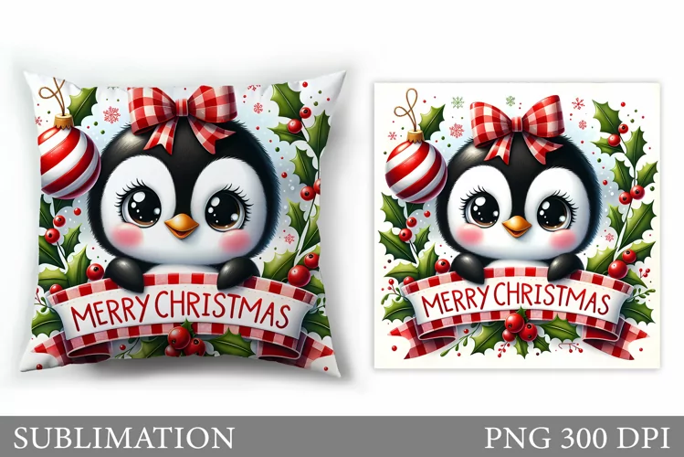 Christmas Penguin Pillow. Christmas Pillow Sublimation