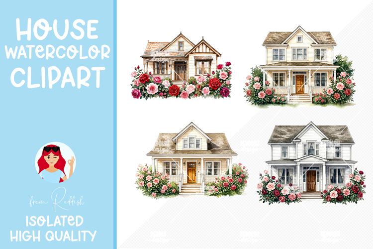 4 Cozy Watercolor House Clipart