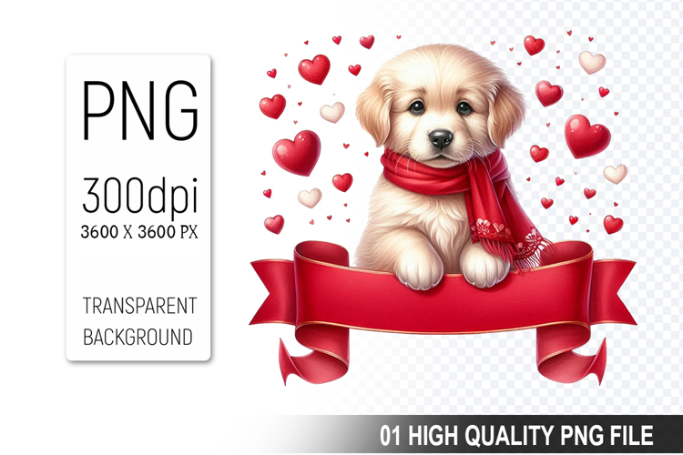 Cute Dog Clipart PNG, Valentines Day Animal PNG File
