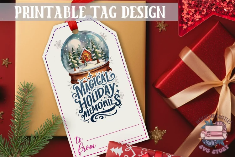 Watercolor Christmas Gift Tag Snow Globe Ornaments PNG