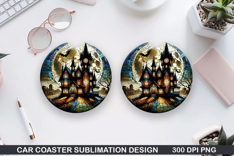 Mansion Car Coaster Sublimation |Halloween Coaster PNG